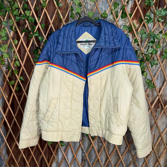 Vintage Y2K Pacific Trail wraparound stripe puffer 90 jacket - Picture 1 of 4